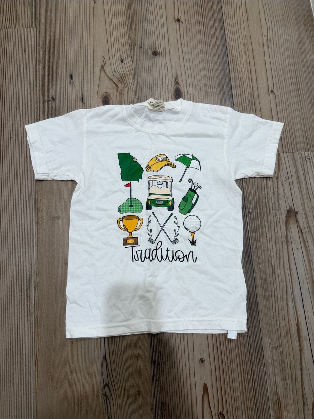 Comfort Colors White Kids Golf Graphic Tee with Green & Yellow Accents